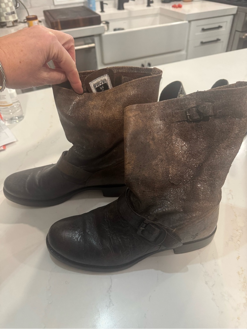 Frye Brown Two-Tone Leather Engineer Boots